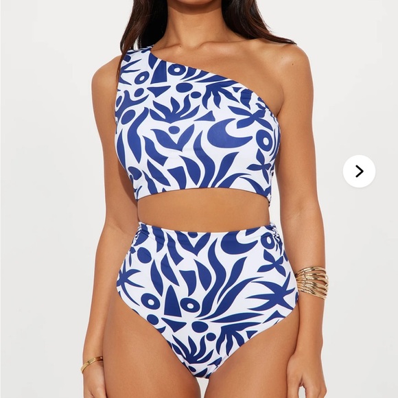 Other - Blue and White One-Shoulder 2 Pc Sz M Swimsuit nwt